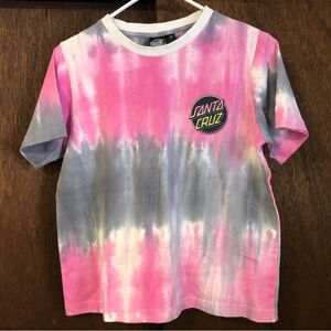 Santa Cruz Skateboards Contra Dot T-Shirt - Pink and Gray Tie-Dye